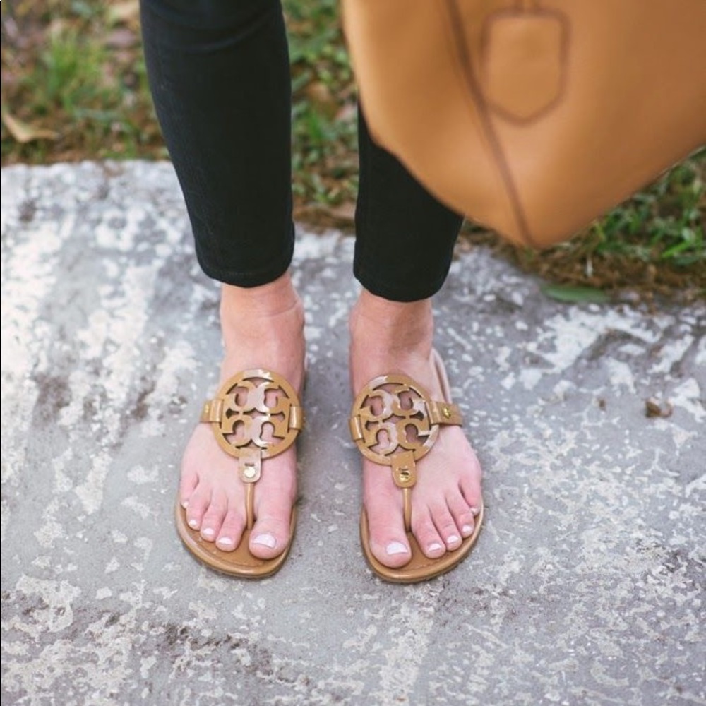 Tory Burch Miller Sandals Patent Nude/Sand 9.5
